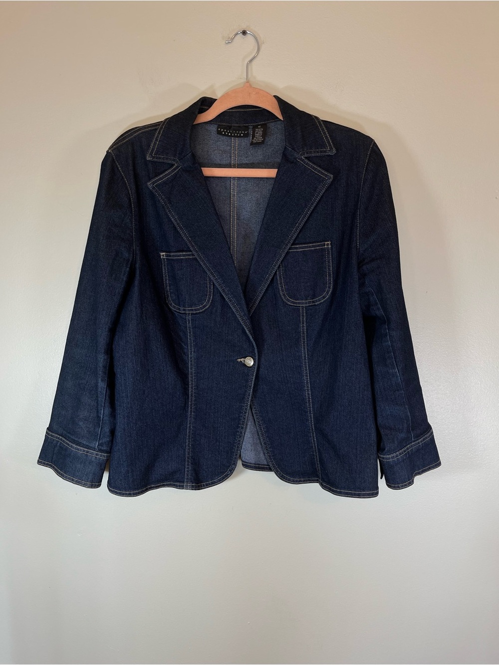 Apostrophe Stretch Jean Jacket Blazer 12 Blue Contrast Stitch Corpcore